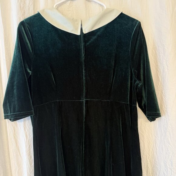 Hell Bunny Dress Size L Holiday Green Velvet Rockabilly Holly Collar Christmas - Picture 5 of 11